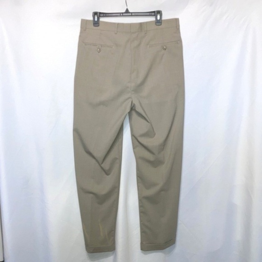 Roundtree & Yorke Easy Care Khaki Pleated Wool Blend Dress Pants 36x32 Tan - Picture 4 of 6